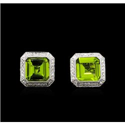 6.67 ctw Peridot and Diamond Earrings - 18KT White Gold