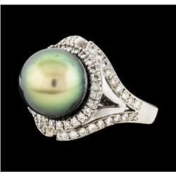 Pearl and Diamond Ring - 14KT White Gold