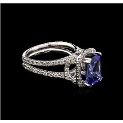 3.53 ctw Tanzanite and Diamond Ring - 14KT White Gold