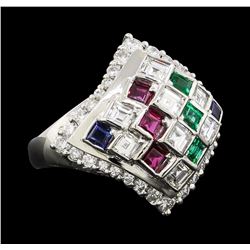 0.30 ctw Emerald, Ruby and Diamond Ring - Platinum