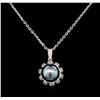 0.33 ctw Diamond and Pearl Pendant - 14KT White Gold