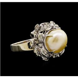 Pearl and Diamond Ring - 14KT White Gold