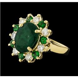 4.04 ctw Emerald, Tsavorite and Diamond Ring - 14KT Yellow Gold