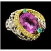 Image 2 : 3.98 ctw Kunzite Ring - Platinum and 18KT Yellow Gold