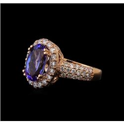 3.31 ctw Tanzanite and Diamond Ring - 14KT Rose Gold