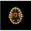 Image 2 : 0.95 ctw Sapphire, Ruby, Pearl and Diamond Ring - 18KT Yellow Gold