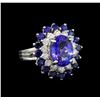 14KT White Gold 3.37 ctw Tanzanite, Sapphire and Diamond Ring