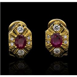 1.40 ctw Ruby and Diamond Earrings - 18KT Yellow Gold