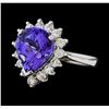 4.92 ctw Tanzanite and Diamond Ring - 14KT White Gold