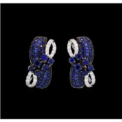 1.10 ctw Sapphire and Diamond Earrings - 14KT White Gold