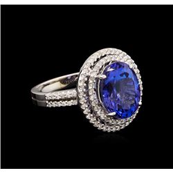 5.02 ctw Tanzanite and Diamond Ring - 14KT White Gold