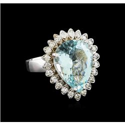 5.65 ctw Aquamarine and Diamond Ring - 14KT White Gold