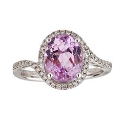 3.19 ctw Kunzite and Diamond Ring - 14KT White Gold