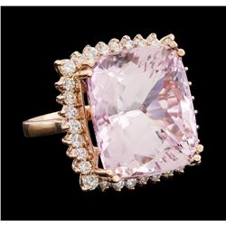 34.86 ctw Kunzite and Diamond Ring - 14KT Rose Gold