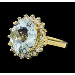 4.73 ctw Aquamarine and Diamond Ring - 14KT Yellow Gold