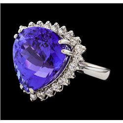 18.40 ctw Tanzanite and Diamond Ring - 14KT White Gold