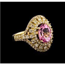 14KT Yellow Gold 2.81 ctw Kunzite and Diamond Ring