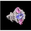 4.36 ctw Multi Gemstone and Diamond Ring - 14KT White Gold