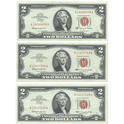 1963 $2 Uncirculated Red Seal Bill Lot of 3