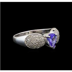 14KT White Gold 0.70 ctw Tanzanite and Diamond Ring