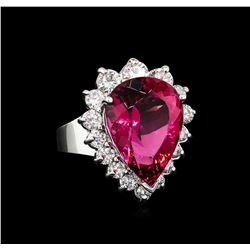 11.41 ctw Pink Tourmaline and Diamond Ring - 14KT White Gold