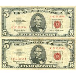 1963 $5 VG/XF Red Seal Note Lot of 2