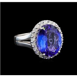 GIA Cert 8.19 ctw Tanzanite and Diamond Ring - 14KT White Gold