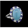 Image 1 : 14KT White Gold 10.73 ctw Aquamarine, Sapphire and Diamond Ring