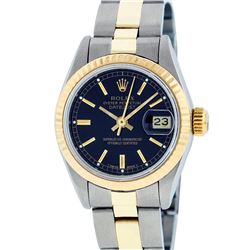 Rolex Two-Tone Black Index Yellow Gold Fluted Oyster Band DateJust Ladies Watch