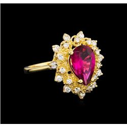 1.67 ctw Pink Topaz and Diamond Ring - 14KT Yellow Gold