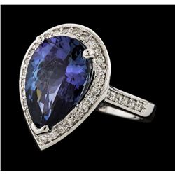 6.87 ctw Tanzanite and Diamond Ring - 14KT White Gold