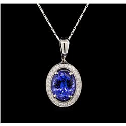 18KT White Gold 7.20 ctw Tanzanite and Diamond Pendant With Chain