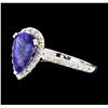 1.72 ctw Tanzanite and Diamond Ring - 14KT White Gold