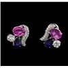 4.14 ctw Pink Sapphire and Diamond Earrings - 14KT White Gold