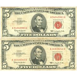 1963 $5 VG/XF Red Seal Note Lot of 2