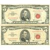 Image 1 : 1963 $5 VG/XF Red Seal Note Lot of 2