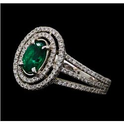 0.79 ctw Emerald and Diamond Ring - 18KT White Gold