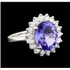 4.09 ctw Tanzanite and Diamond Ring - 14KT White Gold