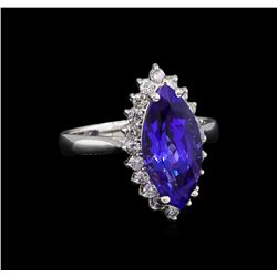 4.33 ctw Tanzanite and Diamond Ring - 14KT White Gold