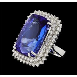 GIA Cert 38.29 ctw Tanzanite and Diamond Ring - 14KT White Gold