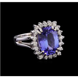 4.70 ctw Tanzanite and Diamond Ring - 14KT White Gold