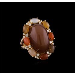 28.98 ctw Sunstone, Moonstone and Diamond Ring - 18KT Yellow Gold