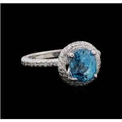 4.23 ctw Blue Zircon and Diamond Ring - 14KT White Gold