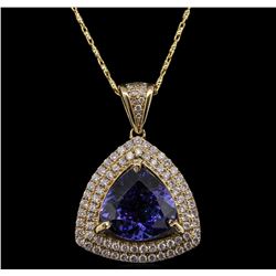 14KT Yellow Gold 6.47 ctw Tanzanite and Diamond Pendant With Chain