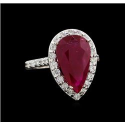 GIA Cert 6.46 ctw Ruby and Diamond Ring - 14KT White Gold