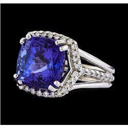 GIA Cert 8.89 ctw Tanzanite and Diamond Ring - 14KT White Gold