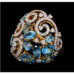 5.00 ctw Blue Topaz and Diamond Ring - 18KT Yellow Gold