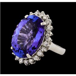 14.43 ctw Tanzanite and Diamond Ring - 14KT White Gold