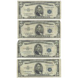 1953 $5 Silver Certificate Currency Lot of 4