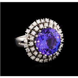 13.60 ctw Tanzanite and Diamond Ring - 14KT White Gold